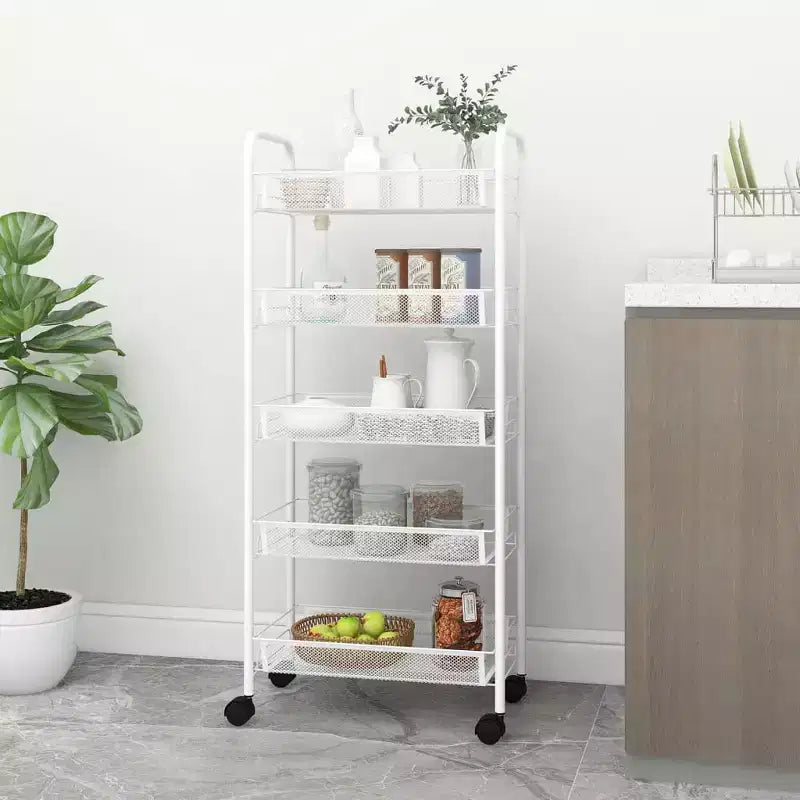 CLIHOME 5 Tier Mesh Rolling File Utility Cart Storage Basket Home Office Trolley Kitchen Pantry Organizers