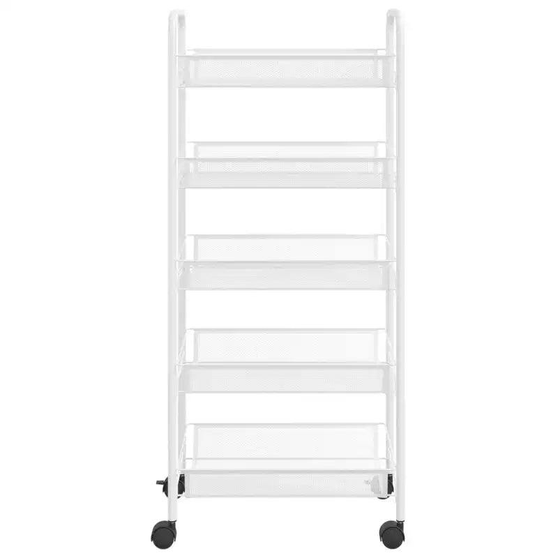 CLIHOME 5 Tier Mesh Rolling File Utility Cart Storage Basket Home Office Trolley Kitchen Pantry Organizers