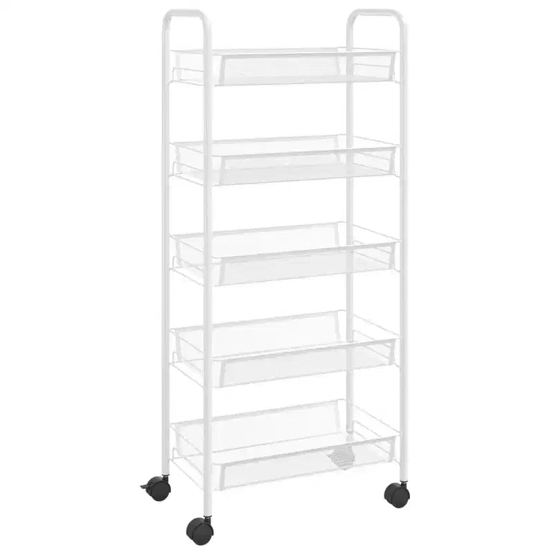 CLIHOME 5 Tier Mesh Rolling File Utility Cart Storage Basket Home Office Trolley Kitchen Pantry Organizers
