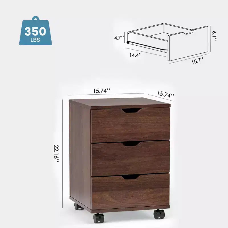 MAYEERTY 1622 Inch White 3-Drawer Vertical Wood File Cabinet - With Casters, Fully Assembled for Home Office