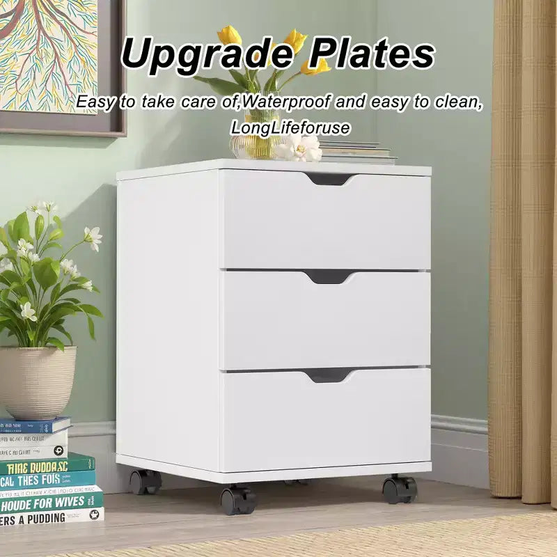 MAYEERTY 1622 Inch White 3-Drawer Vertical Wood File Cabinet - With Casters, Fully Assembled for Home Office