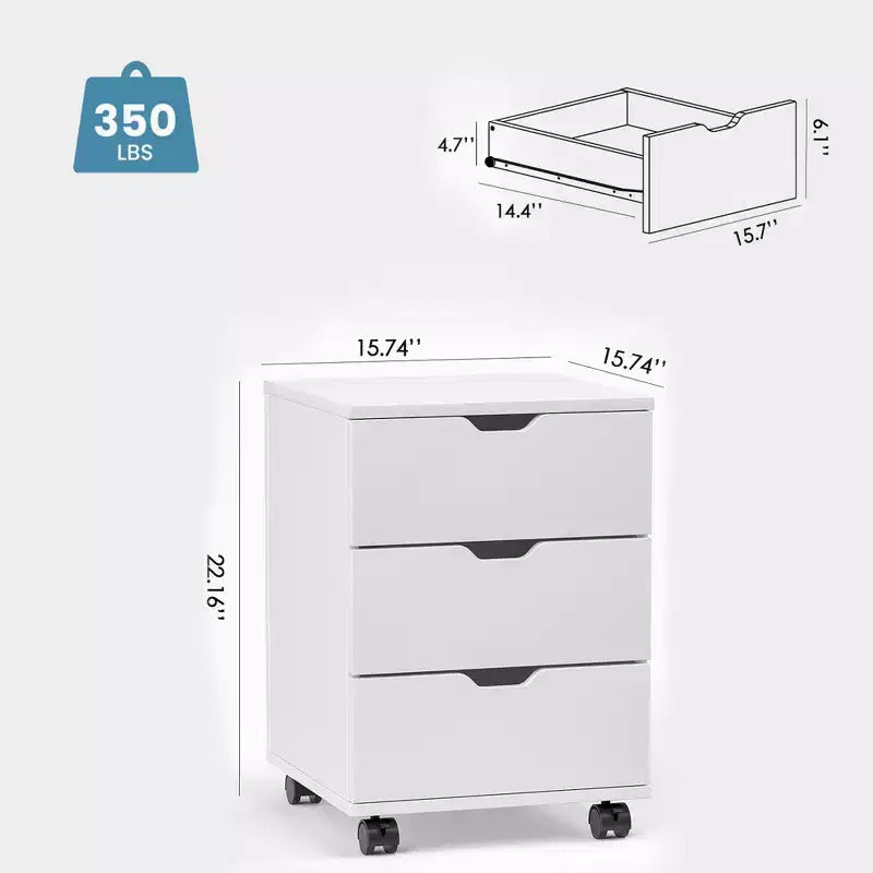 MAYEERTY 1622 Inch White 3-Drawer Vertical Wood File Cabinet - With Casters, Fully Assembled for Home Office