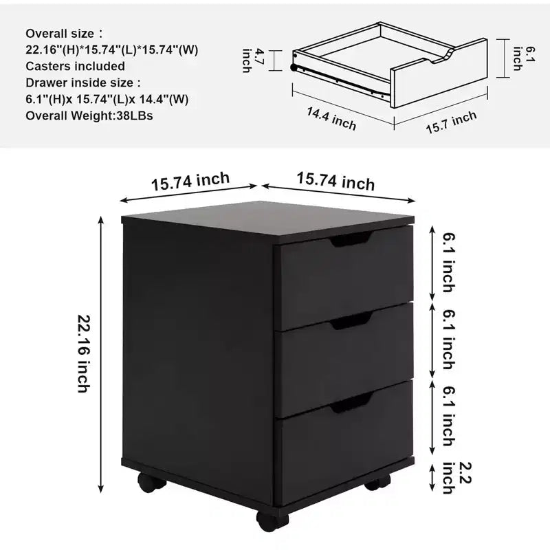MAYEERTY 1622 Inch White 3-Drawer Vertical Wood File Cabinet - With Casters, Fully Assembled for Home Office