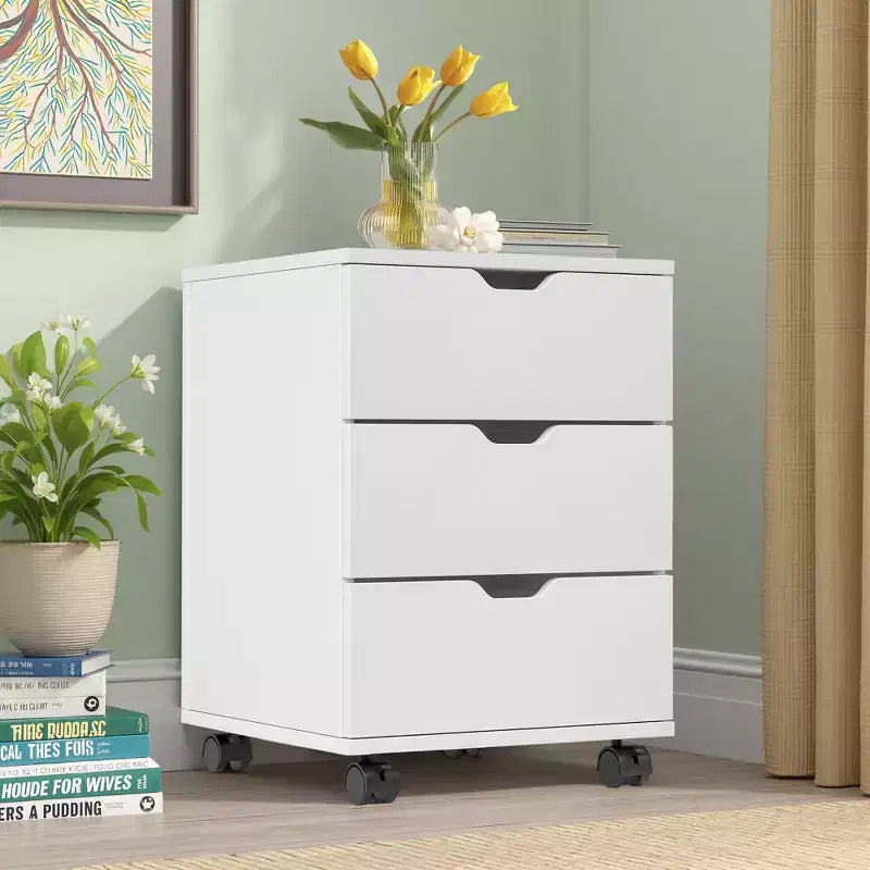 MAYEERTY 1622 Inch White 3-Drawer Vertical Wood File Cabinet - With Casters, Fully Assembled for Home Office