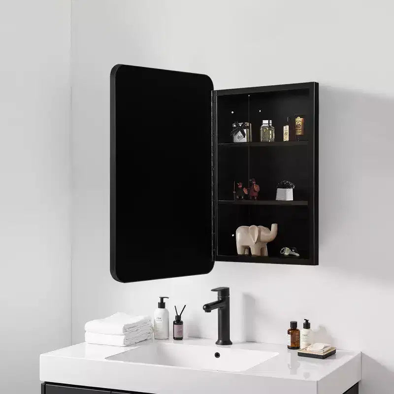 MAYEERTY 28 x 20in Modern Rectangular Bathroom Medicine Cabinets, Metal Framed Wall Mirror with Storage, Black