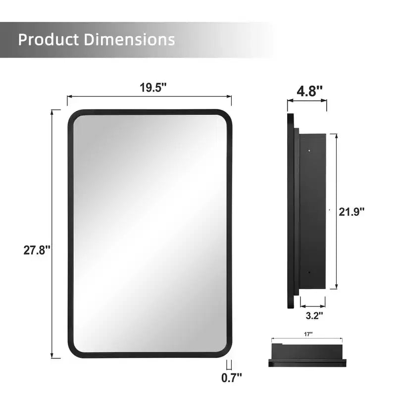 MAYEERTY 28 x 20in Modern Rectangular Bathroom Medicine Cabinets, Metal Framed Wall Mirror with Storage, Black
