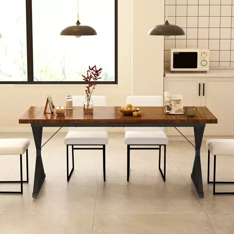 Vipbear Farmhouse Dining Table for 6 People,70.8 Inch Rectangular Wood Dining Table, Rustic Kitchen Table with Heavy Duty Metal Legs for Dining Room