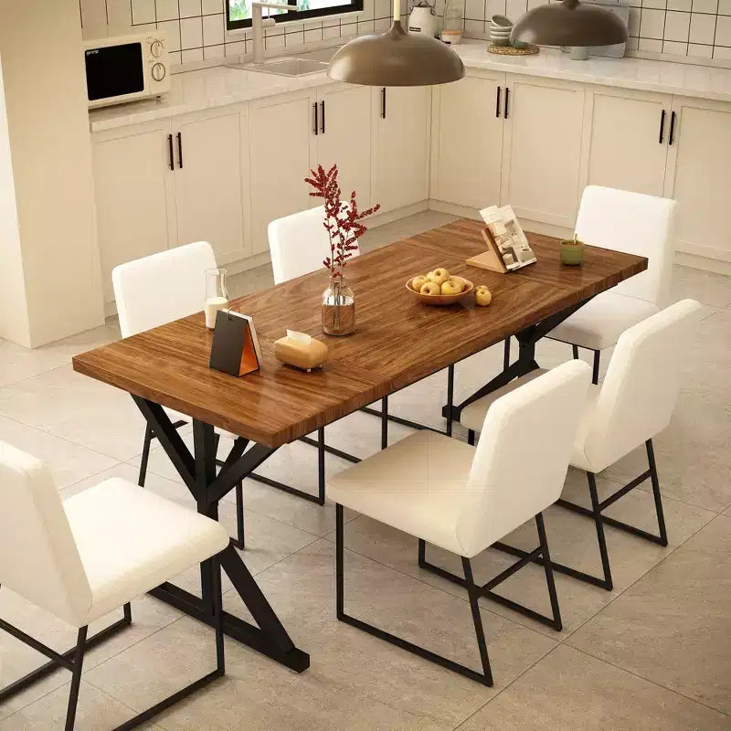 Vipbear Farmhouse Dining Table for 6 People,70.8 Inch Rectangular Wood Dining Table, Rustic Kitchen Table with Heavy Duty Metal Legs for Dining Room
