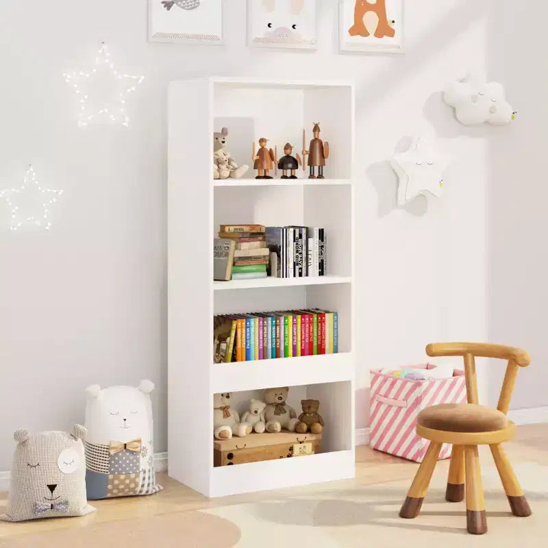 Okak Minimalism Kids Bookshelf, Storage Shelves with 4-Tier, Toy Storage case for Kids Room, Living Room, Playroom, White
