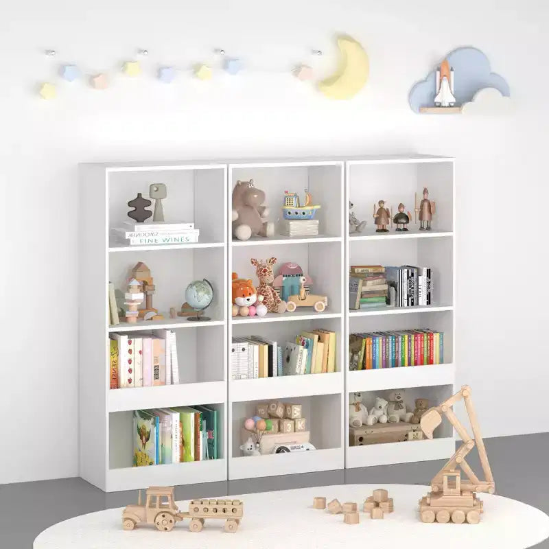Okak Minimalism Kids Bookshelf, Storage Shelves with 4-Tier, Toy Storage case for Kids Room, Living Room, Playroom, White