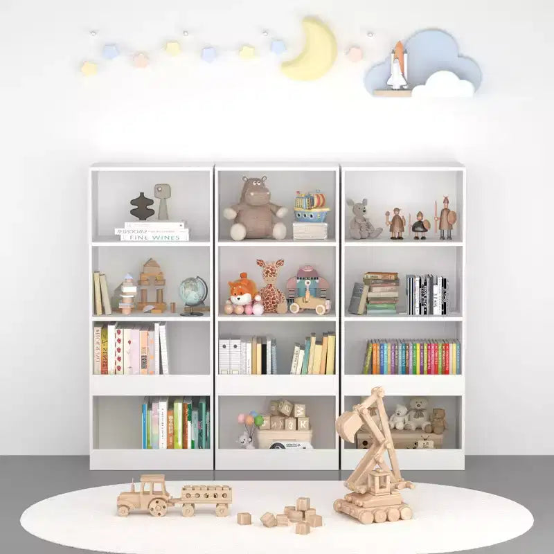 Okak Minimalism Kids Bookshelf, Storage Shelves with 4-Tier, Toy Storage case for Kids Room, Living Room, Playroom, White