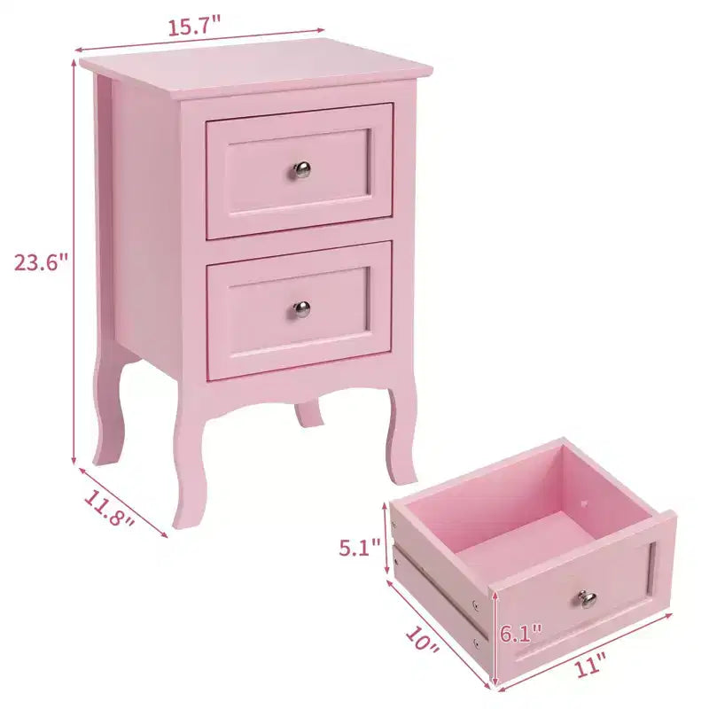 Karl Home 2-Drawer Pink MDF (Medium-Density Fiberboard) 15.75in. W Nightstands