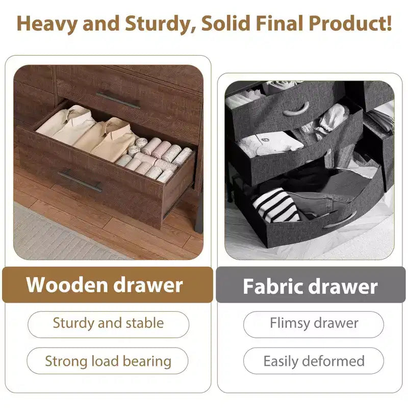 6 Drawer Dresser for Bedroom, 52W Wooden Chest of Drawers with Metal Legs, Clothes Storage Organizer, Dresser TV Stand for Hallway