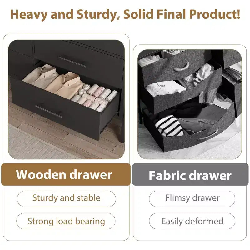 6 Drawer Dresser for Bedroom, 52W Wooden Chest of Drawers with Metal Legs, Clothes Storage Organizer, Dresser TV Stand for Hallway