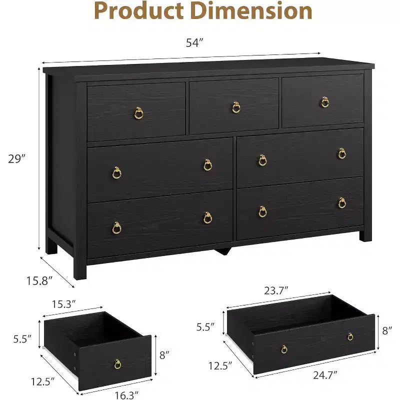 7-Drawer Dresser,Modern Wooden Storage Chest of Drawers,Dresser TV Stand,Wood Drawer Organizer with Handles for Bedroom,Living Room,Hallway,White