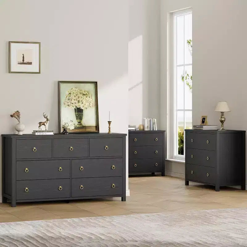 7-Drawer Dresser,Modern Wooden Storage Chest of Drawers,Dresser TV Stand,Wood Drawer Organizer with Handles for Bedroom,Living Room,Hallway,White