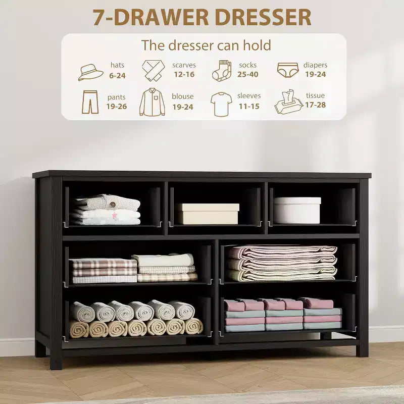 7-Drawer Dresser,Modern Wooden Storage Chest of Drawers,Dresser TV Stand,Wood Drawer Organizer with Handles for Bedroom,Living Room,Hallway,White