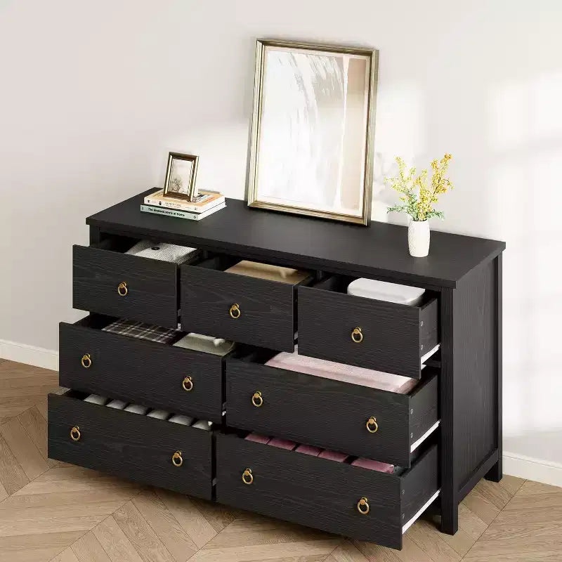7-Drawer Dresser,Modern Wooden Storage Chest of Drawers,Dresser TV Stand,Wood Drawer Organizer with Handles for Bedroom,Living Room,Hallway,White