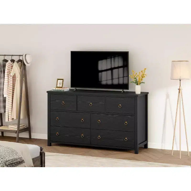 7-Drawer Dresser,Modern Wooden Storage Chest of Drawers,Dresser TV Stand,Wood Drawer Organizer with Handles for Bedroom,Living Room,Hallway,White