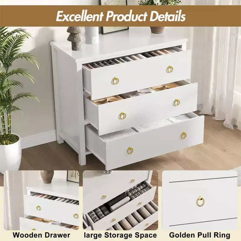 7-Drawer Dresser,Modern Wooden Storage Chest of Drawers,Dresser TV Stand,Wood Drawer Organizer with Handles for Bedroom,Living Room,Hallway,White