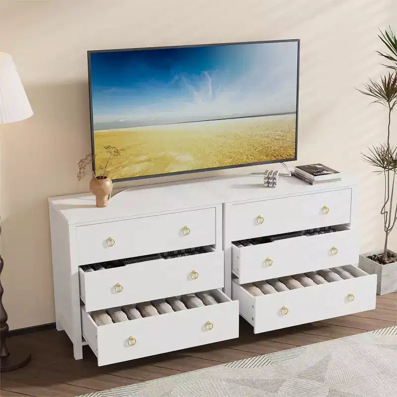 7-Drawer Dresser,Modern Wooden Storage Chest of Drawers,Dresser TV Stand,Wood Drawer Organizer with Handles for Bedroom,Living Room,Hallway,White