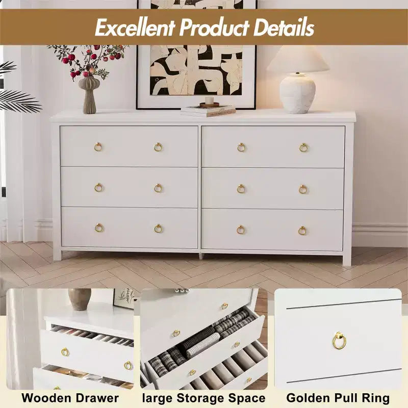 7-Drawer Dresser,Modern Wooden Storage Chest of Drawers,Dresser TV Stand,Wood Drawer Organizer with Handles for Bedroom,Living Room,Hallway,White