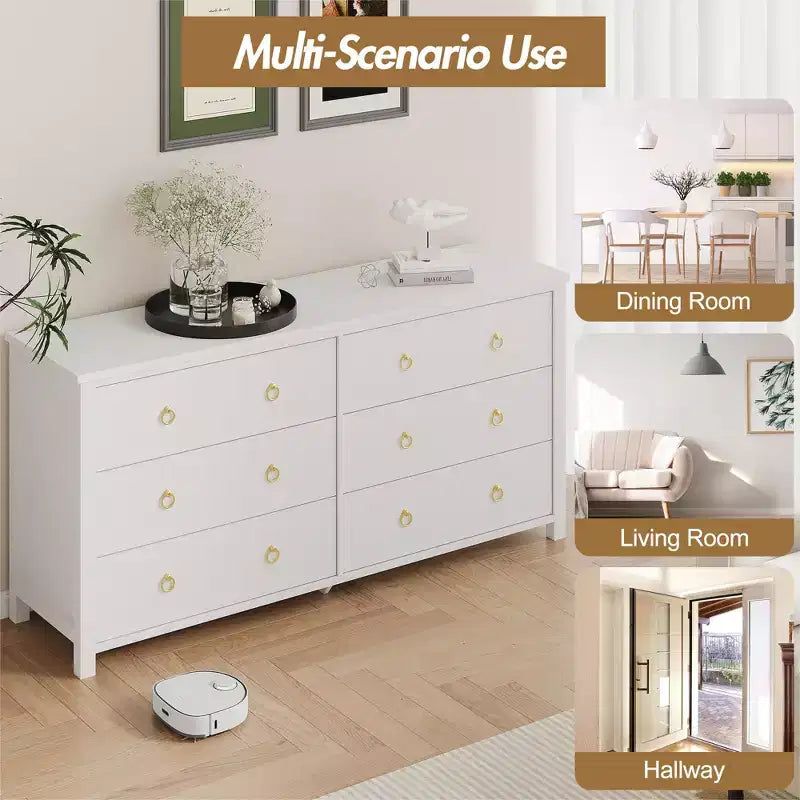 7-Drawer Dresser,Modern Wooden Storage Chest of Drawers,Dresser TV Stand,Wood Drawer Organizer with Handles for Bedroom,Living Room,Hallway,White