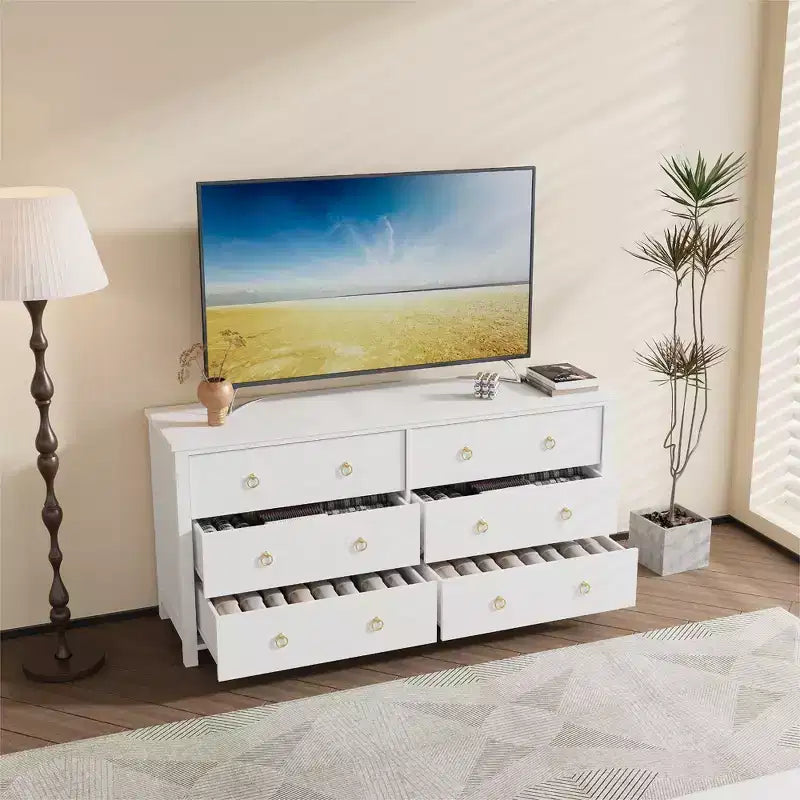 7-Drawer Dresser,Modern Wooden Storage Chest of Drawers,Dresser TV Stand,Wood Drawer Organizer with Handles for Bedroom,Living Room,Hallway,White