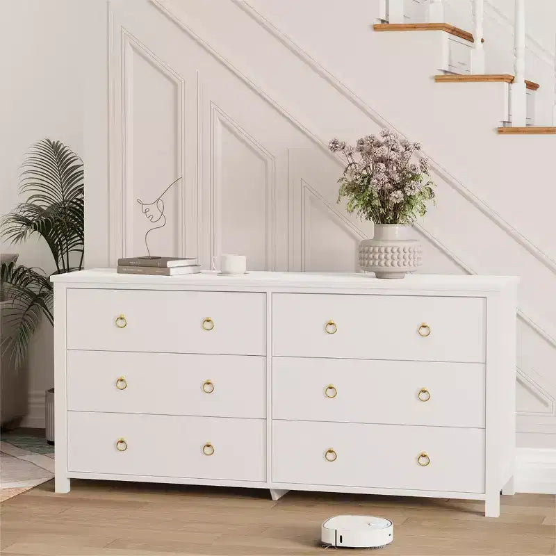 7-Drawer Dresser,Modern Wooden Storage Chest of Drawers,Dresser TV Stand,Wood Drawer Organizer with Handles for Bedroom,Living Room,Hallway,White