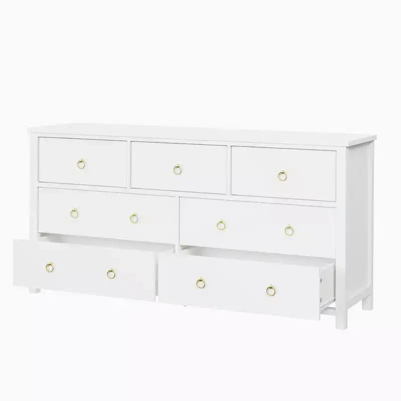 7-Drawer Dresser,Modern Wooden Storage Chest of Drawers,Dresser TV Stand,Wood Drawer Organizer with Handles for Bedroom,Living Room,Hallway,White