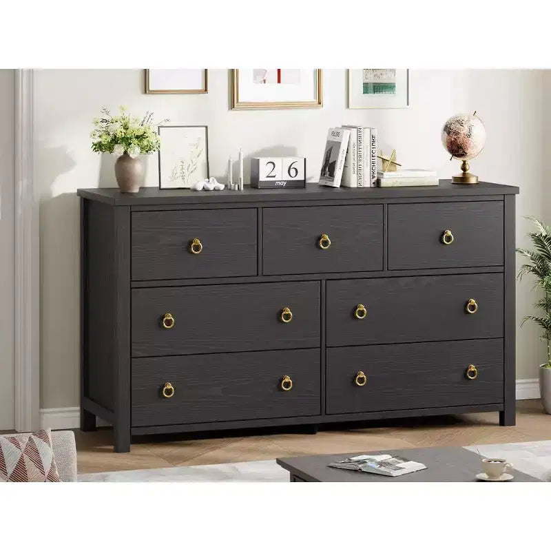 7-Drawer Dresser,Modern Wooden Storage Chest of Drawers,Dresser TV Stand,Wood Drawer Organizer with Handles for Bedroom,Living Room,Hallway,White