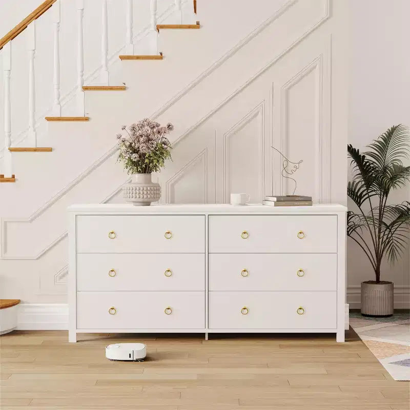 7-Drawer Dresser,Modern Wooden Storage Chest of Drawers,Dresser TV Stand,Wood Drawer Organizer with Handles for Bedroom,Living Room,Hallway,White