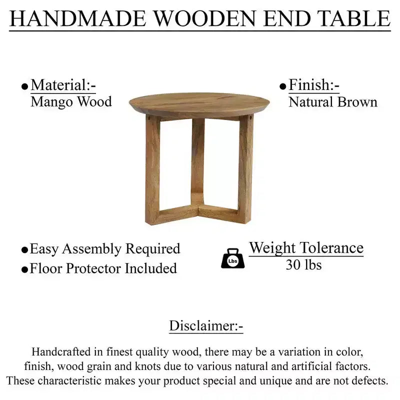 Royal Hampton 18.5 Round Handcrafted Side End Table | Mango Wood