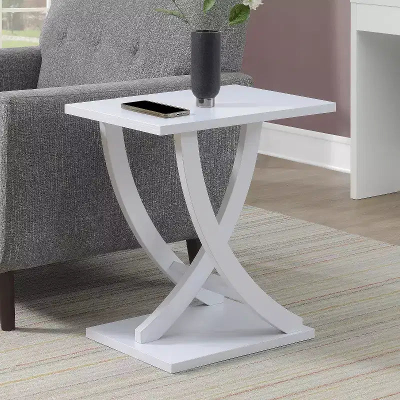 HomeStock Belmont Criss-Cross Chairside End Table with Woodgrain Finish, Contemporary Side Table with Open Storage for Living Room Decor