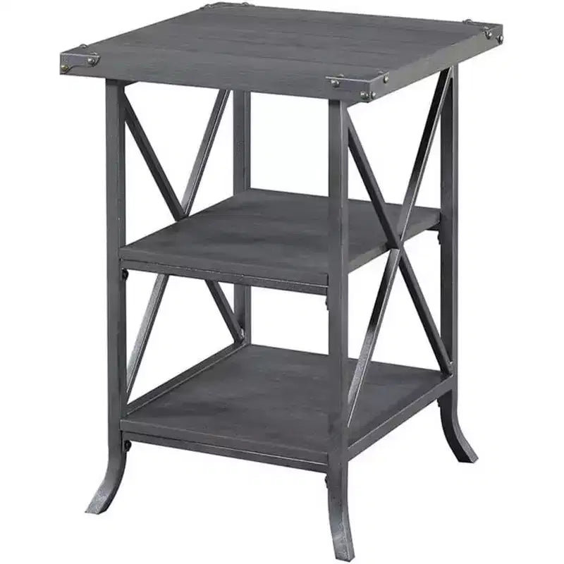 HomeStock Belmont End Table with Spacious Top, Open Bottom Shelf, Powder Coated Metal Frame and Rustic Modern Design