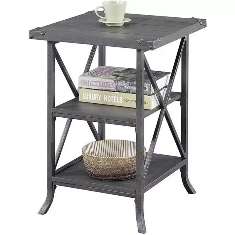 HomeStock Belmont End Table with Spacious Top, Open Bottom Shelf, Powder Coated Metal Frame and Rustic Modern Design
