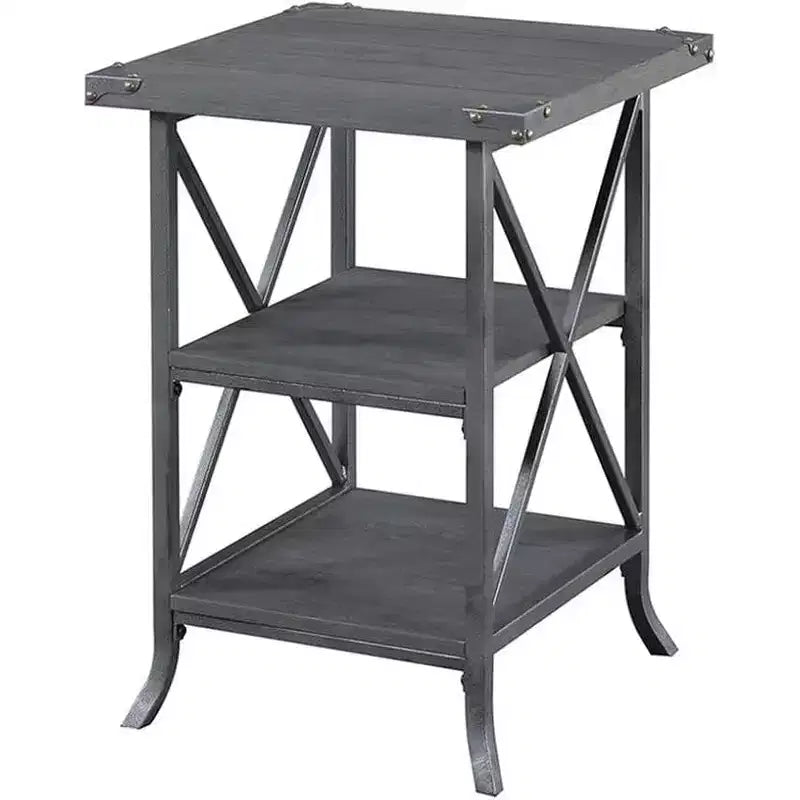 HomeStock Belmont End Table with Spacious Top, Open Bottom Shelf, Powder Coated Metal Frame and Rustic Modern Design