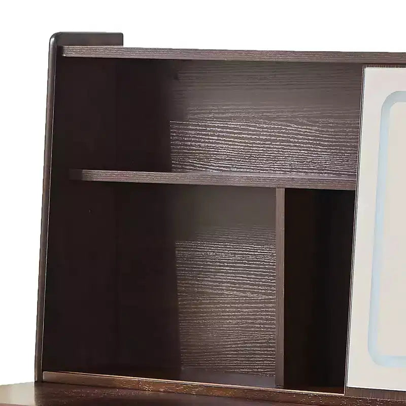 Homy Casa Vanity Table with LED Mirror Storage Hutch and Stool for Bedroom or Dressing Area, Walnut