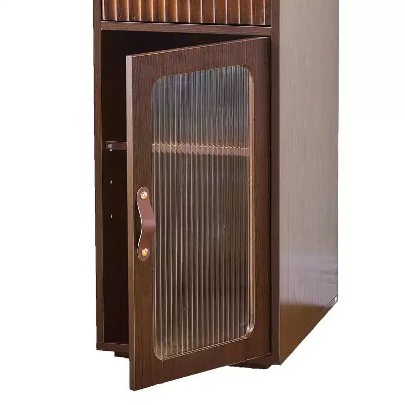 Homy Casa Vanity Table with LED Mirror Storage Hutch and Stool for Bedroom or Dressing Area, Walnut