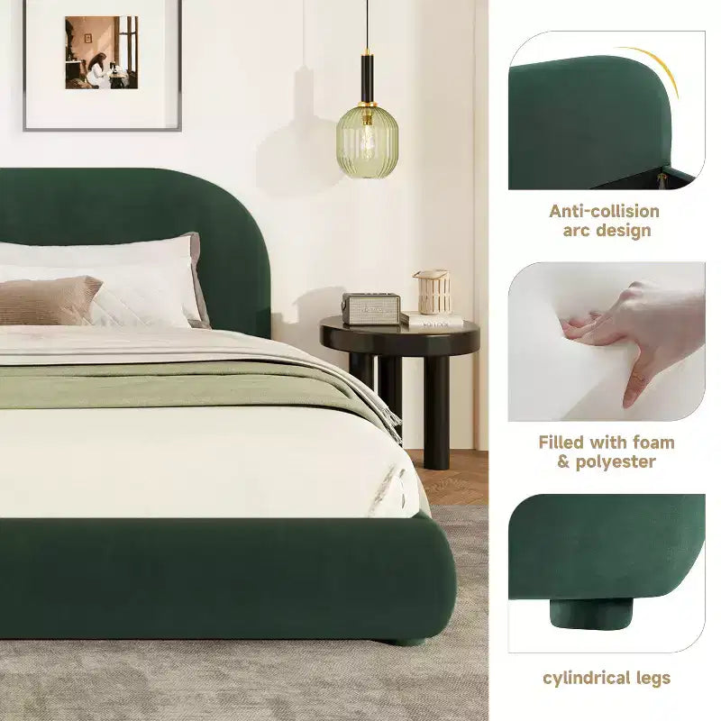 Christopher Knight Home Emilia Modern Upholstered Platform Bed with Curved Headboard