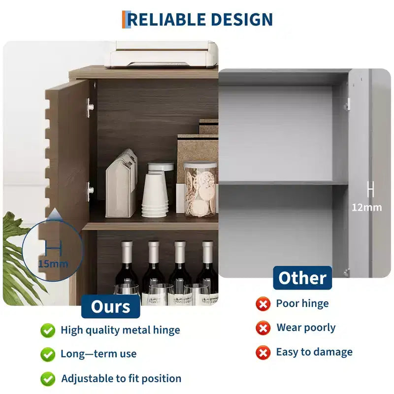 Mid-Century Modern Cabinet with Doors, 3-Tier Wooden Storage Cabinet for Living Room and Dining Room