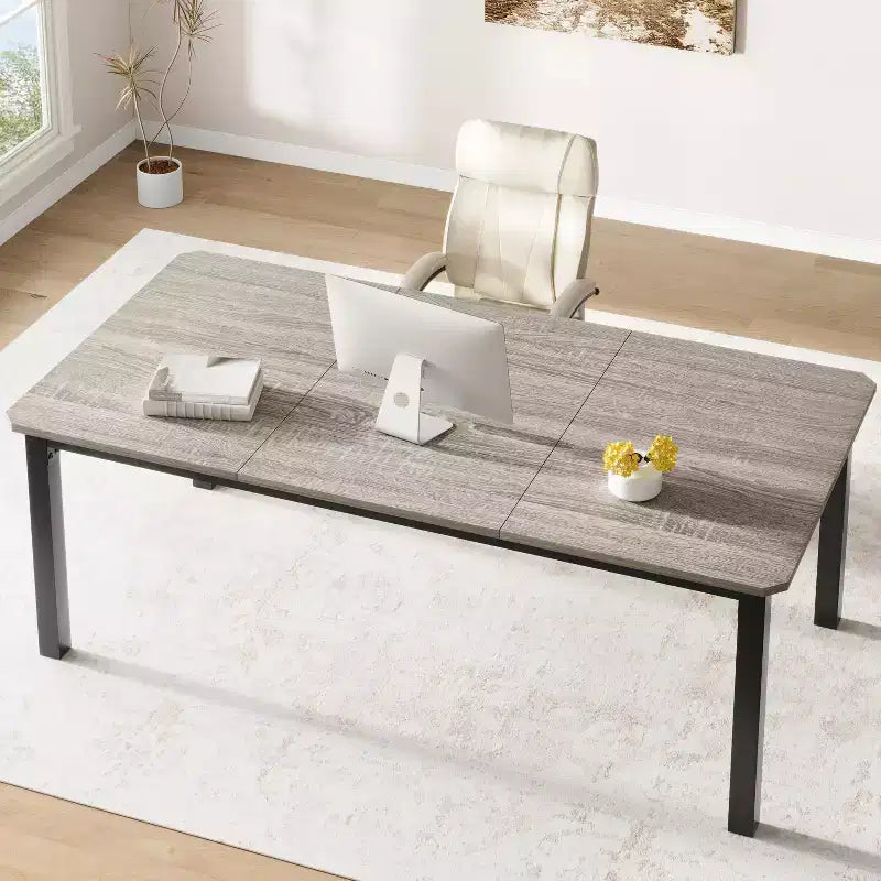 COZONY 78.7 Large Rectangular Dining Table for 6-8, Industrial Wood Kitchen Table with Sturdy Metal Frame for Dining Room, Restaurant (No Chairs)