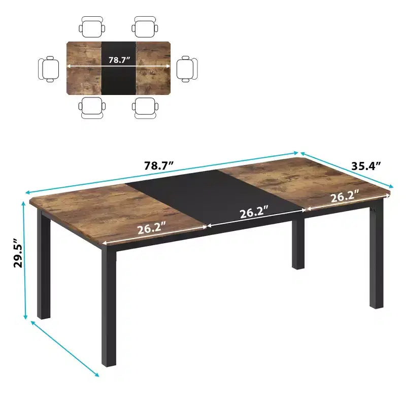 COZONY 78.7 Large Rectangular Dining Table for 6-8, Industrial Wood Kitchen Table with Sturdy Metal Frame for Dining Room, Restaurant (No Chairs)