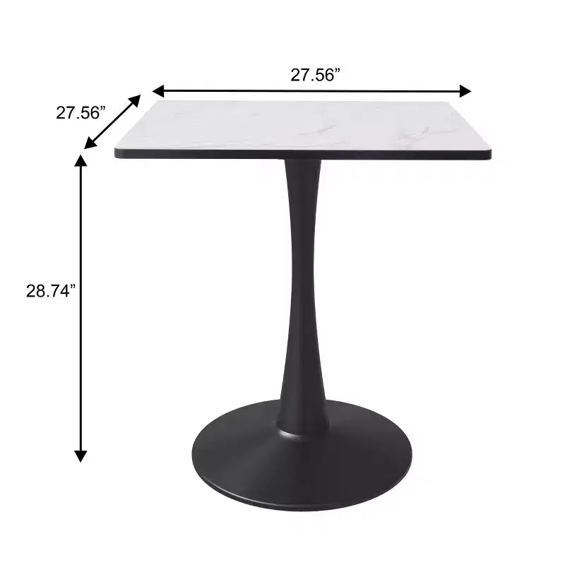 LeisureMod Bristol Square Dining Table with MDF Top and Black Steel Pedestal Base for Modern Kitchen and Dining Room