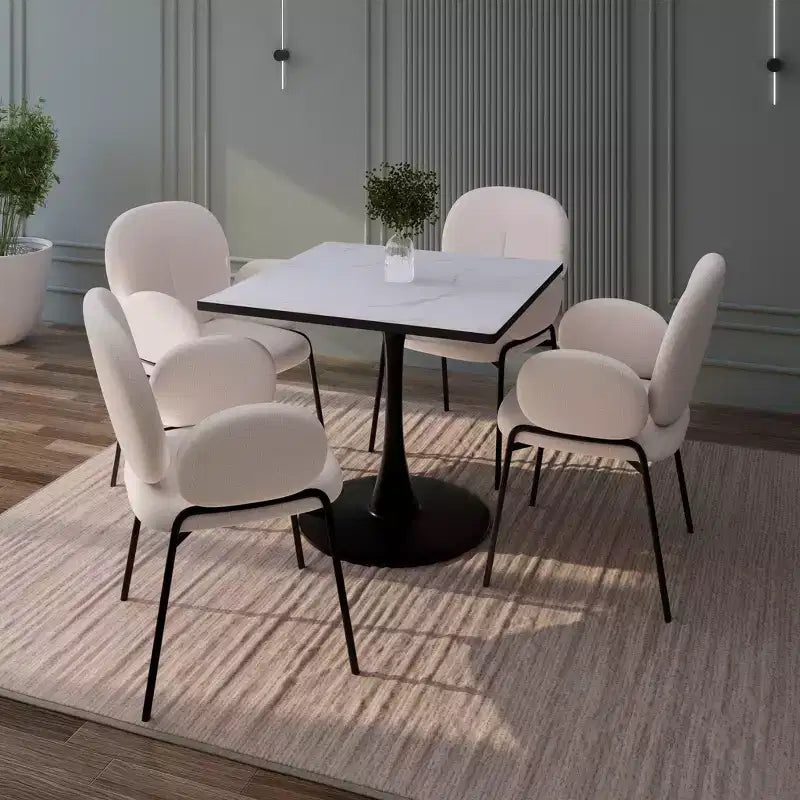 LeisureMod Bristol Square Dining Table with MDF Top and Black Steel Pedestal Base for Modern Kitchen and Dining Room