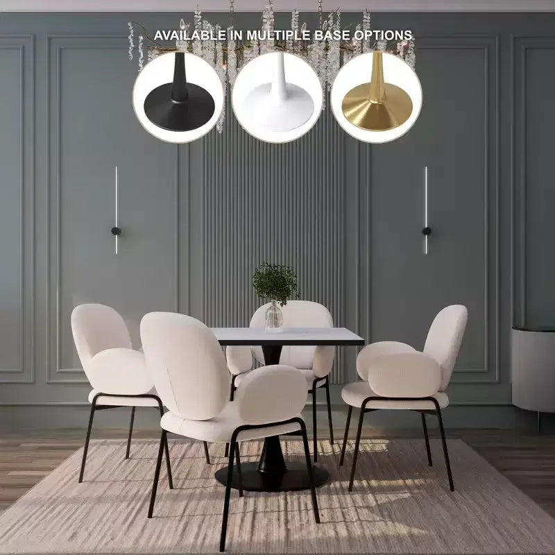 LeisureMod Bristol Square Dining Table with MDF Top and Black Steel Pedestal Base for Modern Kitchen and Dining Room