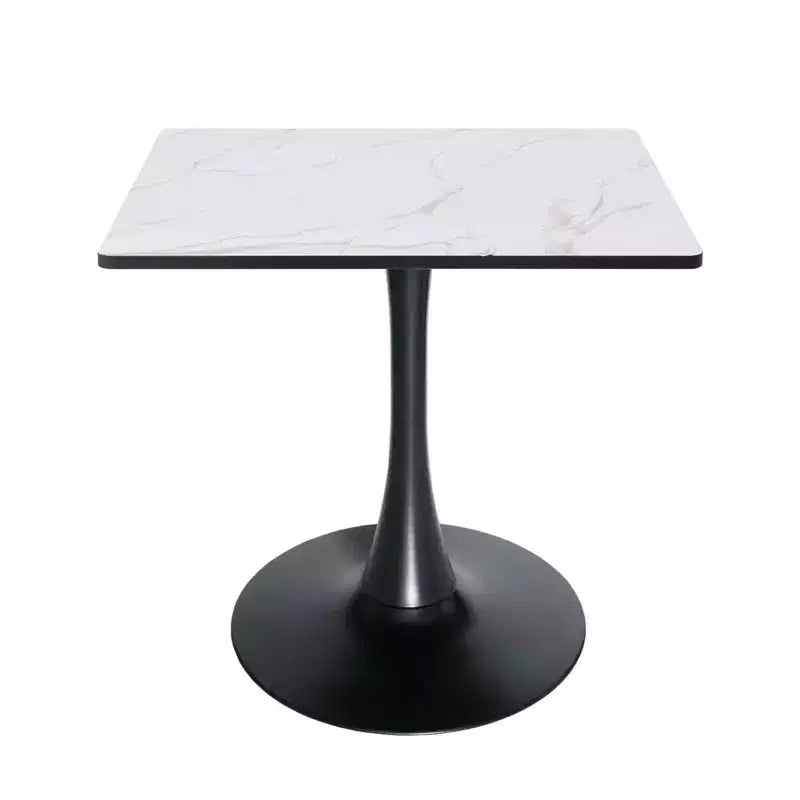 LeisureMod Bristol Square Dining Table with MDF Top and Black Steel Pedestal Base for Modern Kitchen and Dining Room