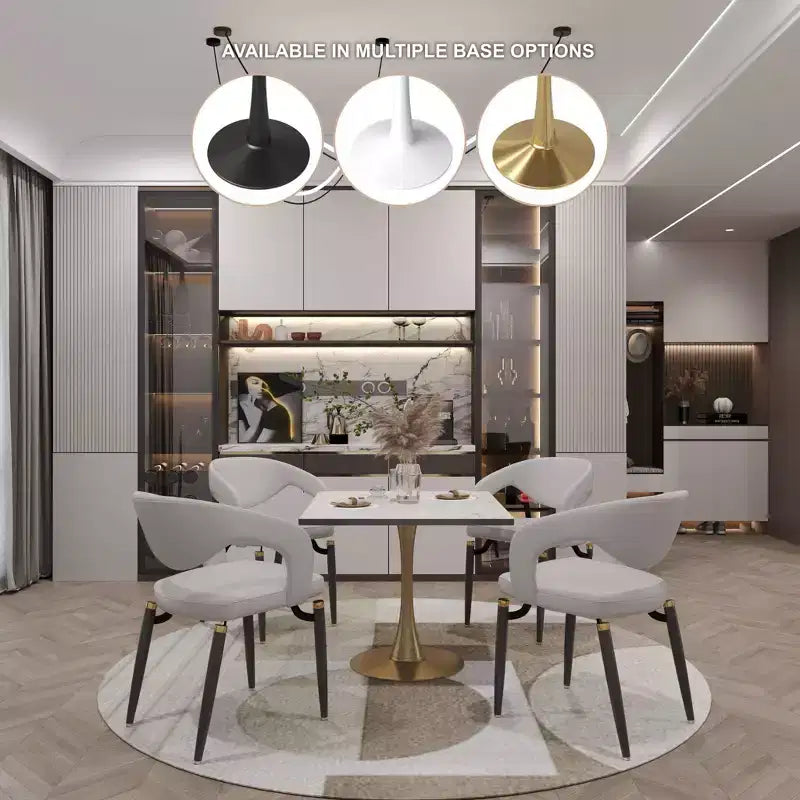 LeisureMod Bristol Square Dining Table Marbled White MDF Top with Gold Steel Pedestal Base, Modern Kitchen, Dining Room, Cafe, Small Apartment Space
