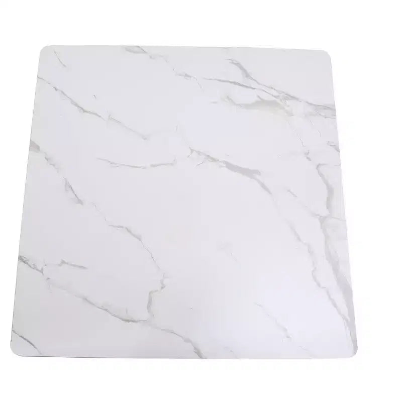 LeisureMod Bristol Square Dining Table Marbled White MDF Top with Gold Steel Pedestal Base, Modern Kitchen, Dining Room, Cafe, Small Apartment Space