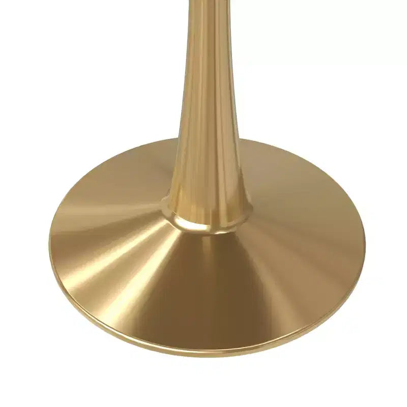 LeisureMod Bristol Square Dining Table Marbled White MDF Top with Gold Steel Pedestal Base, Modern Kitchen, Dining Room, Cafe, Small Apartment Space
